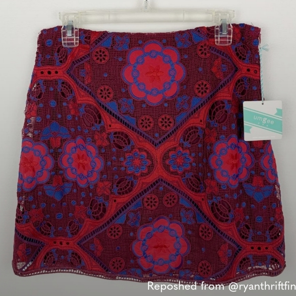 NWT Umgee Multi-Colored Lace Boho Mini Skirt